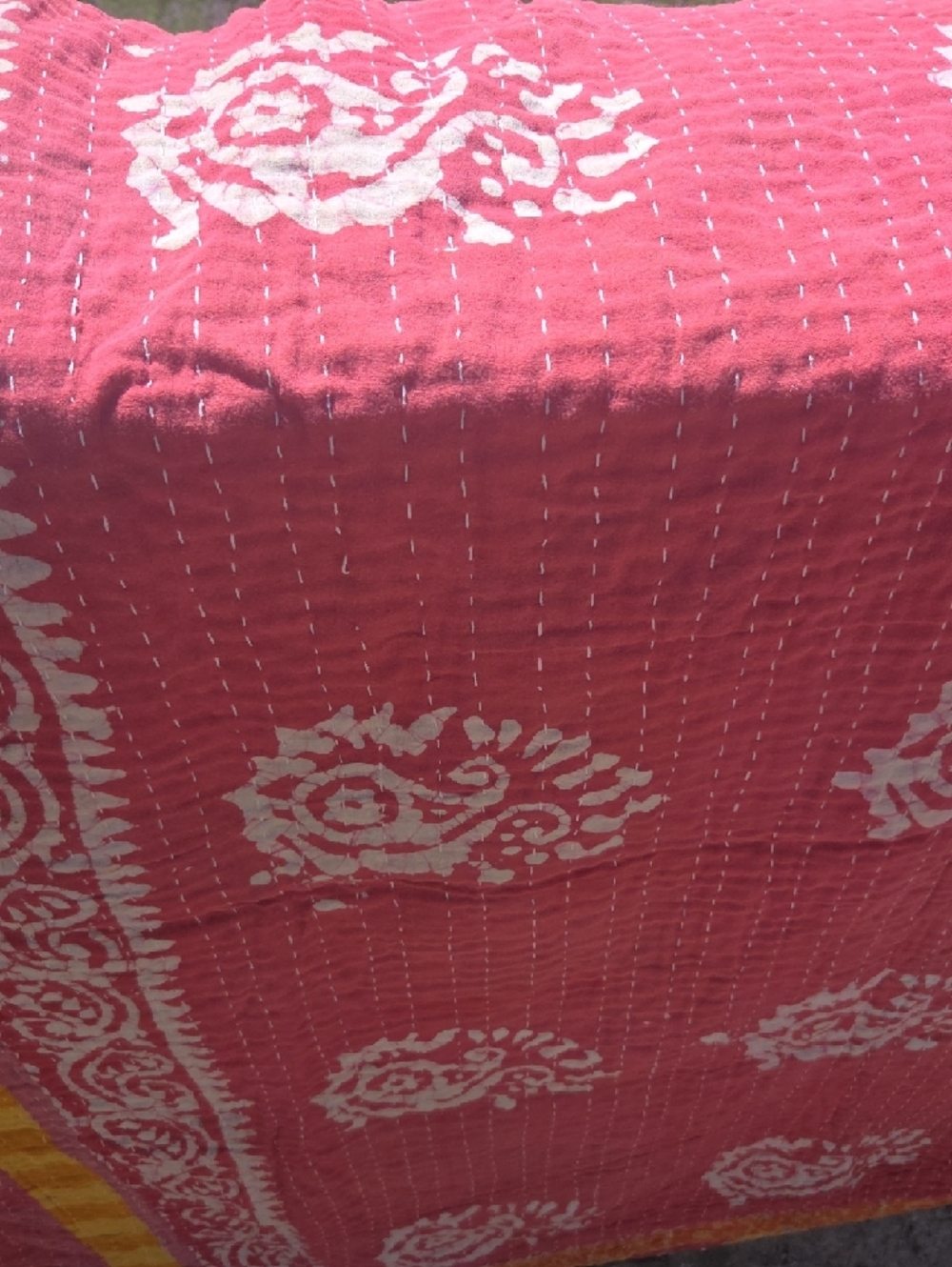 Kantha Twin Quilt in Pink & Yellow - Picture 3 of 5